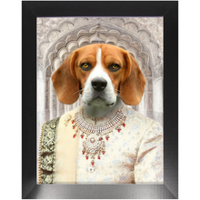 Load image into Gallery viewer, Raj Mahal - Royal Indian Prince Inspired Custom Pet Portrait Framed Satin Paper Print