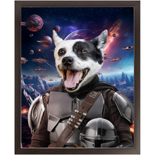 Load image into Gallery viewer, WANDERLORIAN IN SPACE - Mandalorian & Star Wars Inspired Custom Pet Portrait Framed Satin Paper Print