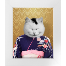 Load image into Gallery viewer, Murasaki No Sanbun - Japanese Geisha & Kimono Inspired Custom Pet Portrait Framed Satin Paper Print