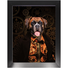 Load image into Gallery viewer, Like Clockwork - Steampunk, Victorian Era Inspired Custom Pet Portrait Framed Satin Paper Print