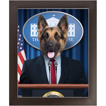 Load image into Gallery viewer, Pawsential - Dog As President Custom Pet Portrait Framed Satin Paper Print