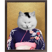 Load image into Gallery viewer, Murasaki No Sanbun - Japanese Geisha & Kimono Inspired Custom Pet Portrait Framed Satin Paper Print