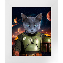Load image into Gallery viewer, BOB AND FETCH IN SPACE - Boba Fett & Star Wars Inspired Custom Pet Portrait Framed Satin Paper Print