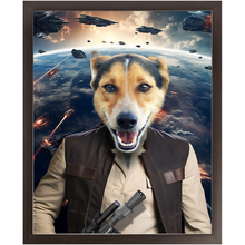 Load image into Gallery viewer, HAM SOSAGE IN SPACE - Hans Solo & Star Wars Inspired Custom Pet Portrait Framed Satin Paper Print
