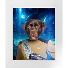 Load image into Gallery viewer, LIEUTENANT WOOF IN SPACE - Star Trek Inspired Custom Pet Portrait Framed Satin Paper Print
