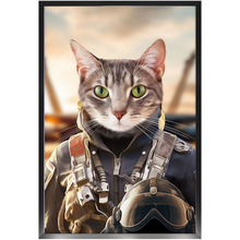 Load image into Gallery viewer, TOP FUN - Air Force Fighter Pilot Inspired Custom Pet Portrait Framed Satin Paper Print