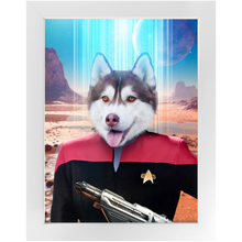 Load image into Gallery viewer, CAPTAIN RUNAWAY - BEAMING DOWN - Star Trek Inspired Custom Pet Portrait Framed Satin Paper Print