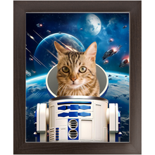 Load image into Gallery viewer, R.2.D.TOO IN SPACE - R2D2 & Star Wars Inspired Custom Pet Portrait Framed Satin Paper Print