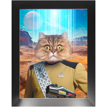 Load image into Gallery viewer, LIEUTENANT WOOF - BEAMING DOWN - Star Trek Inspired Custom Pet Portrait Framed Satin Paper Print
