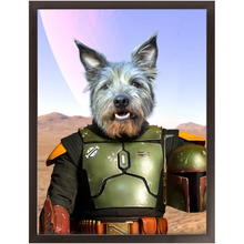 Load image into Gallery viewer, Bob & Fetch- Boba Fett & Star Wars Inspired Custom Pet Portrait Framed Satin Paper Print