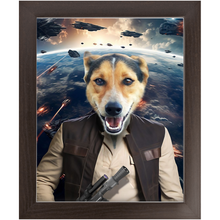 Load image into Gallery viewer, HAM SOSAGE IN SPACE - Hans Solo & Star Wars Inspired Custom Pet Portrait Framed Satin Paper Print