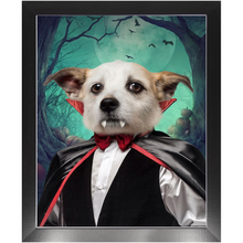 Load image into Gallery viewer, Count Meowt - Count Dracula Inspired Custom Pet Portrait Framed Satin Paper Print