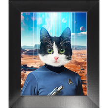 Load image into Gallery viewer, MISTER SPOOK - BEAMING DOWN - Star Trek Inspired Custom Pet Portrait Framed Satin Paper Print