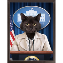 Load image into Gallery viewer, Axis Of Awesome - Cat as President Custom Pet Portrait Framed Satin Paper Print