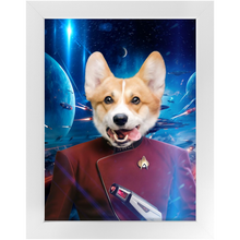 Load image into Gallery viewer, CAPTAIN DIGYARD IN SPACE - Star Trek Inspired Custom Pet Portrait Framed Satin Paper Print