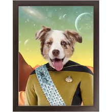 Load image into Gallery viewer, LIEUTENANT WOOF - Star Trek Inspired Custom Pet Portrait Framed Satin Paper Print