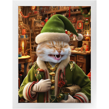 Load image into Gallery viewer, SANTA'S LITTLE HELPER - Christmas Elf Inspired Custom Pet Portrait Framed Satin Paper Print