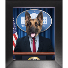Load image into Gallery viewer, Pawsential - Dog As President Custom Pet Portrait Framed Satin Paper Print