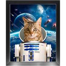 Load image into Gallery viewer, R.2.D.TOO IN SPACE - R2D2 & Star Wars Inspired Custom Pet Portrait Framed Satin Paper Print