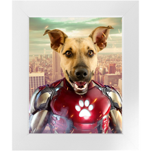 Load image into Gallery viewer, Iron Mutt - Iron Man Superhero Inspired Custom Pet Portrait Framed Satin Paper Print