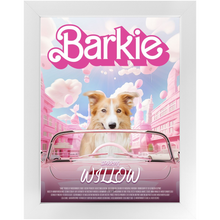 Load image into Gallery viewer, Barkie Movie Poster - Barbie Inspired Custom Pet Portrait Framed Satin Paper Print