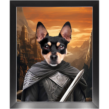 Load image into Gallery viewer, PURR-PARED FOR BATTLE - Lord of the Rings Inspired Custom Pet Portrait Framed Satin Paper Print