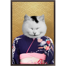 Load image into Gallery viewer, Murasaki No Sanbun - Japanese Geisha & Kimono Inspired Custom Pet Portrait Framed Satin Paper Print