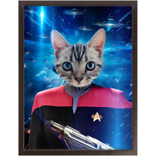 Load image into Gallery viewer, CAPTAIN RUNAWAY IN SPACE  - Star Trek Inspired Custom Pet Portrait Framed Satin Paper Print