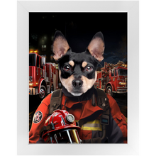 Load image into Gallery viewer, ON FIRE - Firefighter Inspired Custom Pet Portrait Framed Satin Paper Print
