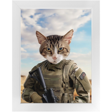 Load image into Gallery viewer, OPERATION FREEBONE - Military Marine Inspired Custom Pet Portrait Framed Satin Paper Print