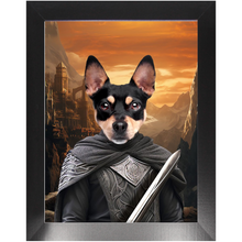 Load image into Gallery viewer, PURR-PARED FOR BATTLE - Lord of the Rings Inspired Custom Pet Portrait Framed Satin Paper Print