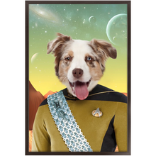 Load image into Gallery viewer, LIEUTENANT WOOF - Star Trek Inspired Custom Pet Portrait Framed Satin Paper Print