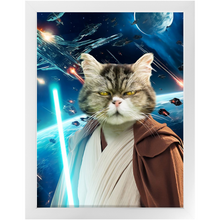Load image into Gallery viewer, OBI HAVE IN SPACE - Jedi Obi Wan Kenobi & Star Wars Inspired Custom Pet Portrait Framed Satin Paper Print