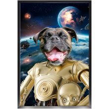 Load image into Gallery viewer, C.3.P.NO IN SPACE - C.3.P.O. & Star Wars Inspired Custom Pet Portrait Framed Satin Paper Print