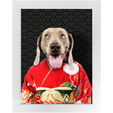 Load image into Gallery viewer, Aka Bara - Japanese Geisha & Kimono Inspired Custom Pet Portrait Framed Satin Paper Print