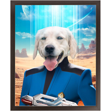 Load image into Gallery viewer, BONE CRUSHER - BEAMING DOWN - Star Trek Inspired Custom Pet Portrait Framed Satin Paper Print