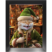 Load image into Gallery viewer, SANTA'S LITTLE HELPER - Christmas Elf Inspired Custom Pet Portrait Framed Satin Paper Print