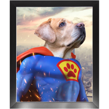 Load image into Gallery viewer, Supermutt - Superman, Superhero Inspired Custom Pet Portrait Framed Satin Paper Print