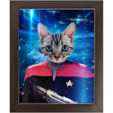Load image into Gallery viewer, CAPTAIN RUNAWAY IN SPACE  - Star Trek Inspired Custom Pet Portrait Framed Satin Paper Print