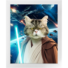 Load image into Gallery viewer, OBI HAVE IN SPACE - Jedi Obi Wan Kenobi & Star Wars Inspired Custom Pet Portrait Framed Satin Paper Print