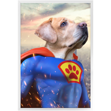 Load image into Gallery viewer, Supermutt - Superman, Superhero Inspired Custom Pet Portrait Framed Satin Paper Print