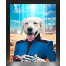 Load image into Gallery viewer, BONE CRUSHER - BEAMING DOWN - Star Trek Inspired Custom Pet Portrait Framed Satin Paper Print