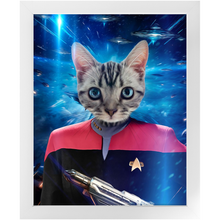 Load image into Gallery viewer, CAPTAIN RUNAWAY IN SPACE  - Star Trek Inspired Custom Pet Portrait Framed Satin Paper Print