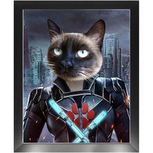 Load image into Gallery viewer, Black Aznite - Black Widow Superhero Inspired Custom Pet Portrait Framed Satin Paper Print
