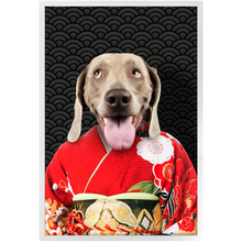 Load image into Gallery viewer, Aka Bara - Japanese Geisha & Kimono Inspired Custom Pet Portrait Framed Satin Paper Print