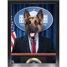 Load image into Gallery viewer, Pawsential - Dog As President Custom Pet Portrait Framed Satin Paper Print