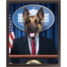 Load image into Gallery viewer, Pawsential - Dog As President Custom Pet Portrait Framed Satin Paper Print