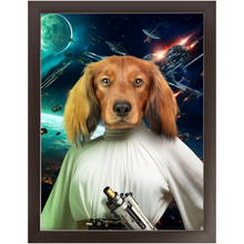 Load image into Gallery viewer, PRINCESS LAYABOUT IN SPACE - Princess Leia & Star Wars Inspired Custom Pet Portrait Framed Satin Paper Print