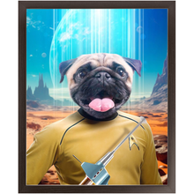 Load image into Gallery viewer, CAPTAIN QUIRK - BEAMING DOWN - Star Trek Inspired Custom Pet Portrait Framed Satin Paper Print