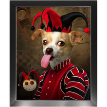 Load image into Gallery viewer, Jest Kidding - Jester, Clowns & Renaissance Inspired Custom Pet Portrait Framed Satin Paper Print
